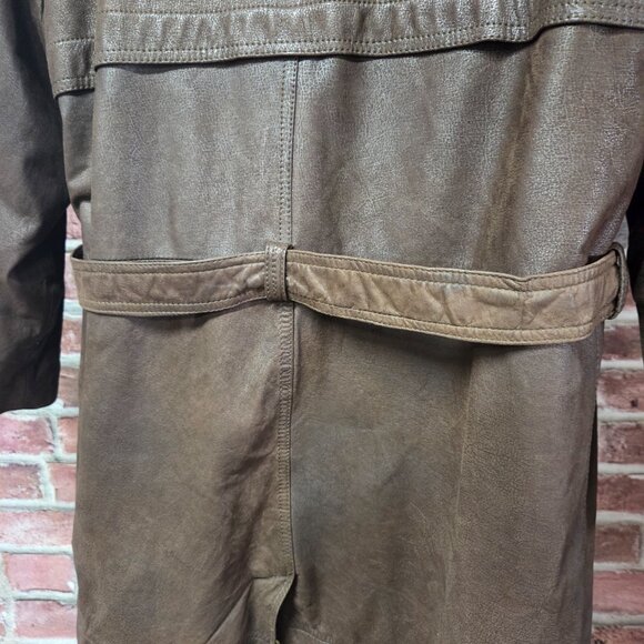 Pelle Cuir Leather Coat M | Vintage 80s Brown Double Breasted Trench - Picture 4 of 9